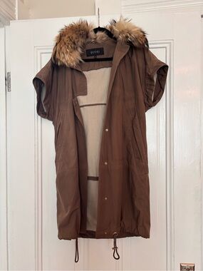 Gucci Taupe Brown Parka Vest with Fur Trim